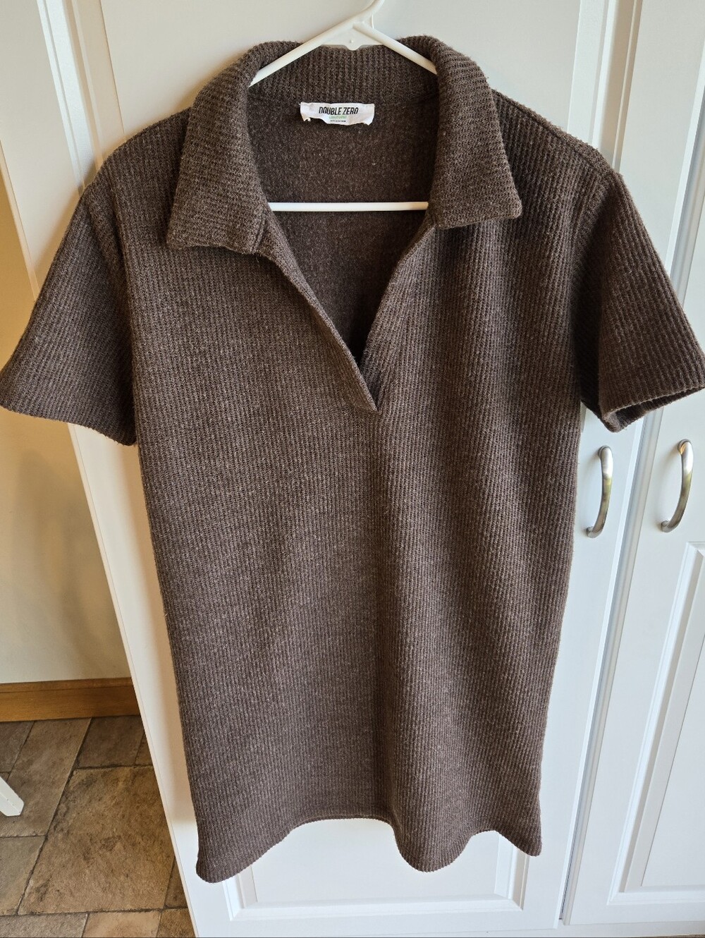 Double Zero Chocolate-Brown Short Sleeve Polo Sweater Dress